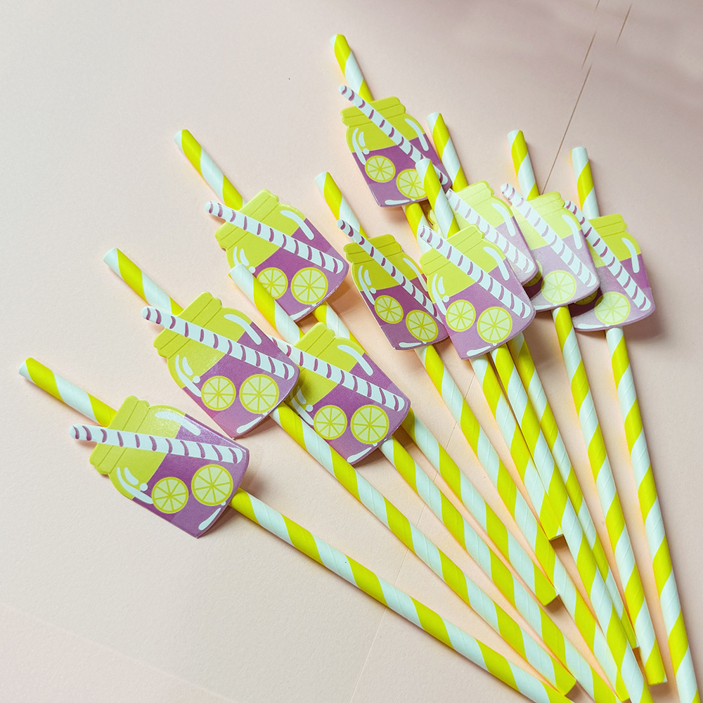 Suministros para fiestas transfronterizas Pajitas de limón de frutas creativas Pajitas de papel desechables Pajitas de bebidas de jugo Spot al por mayor