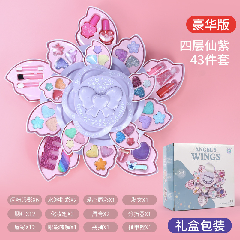 Juguetes de maquillaje para niños de lujo cosméticos para niños juguetes de casa lavable alas de ángel caja de color giratoria