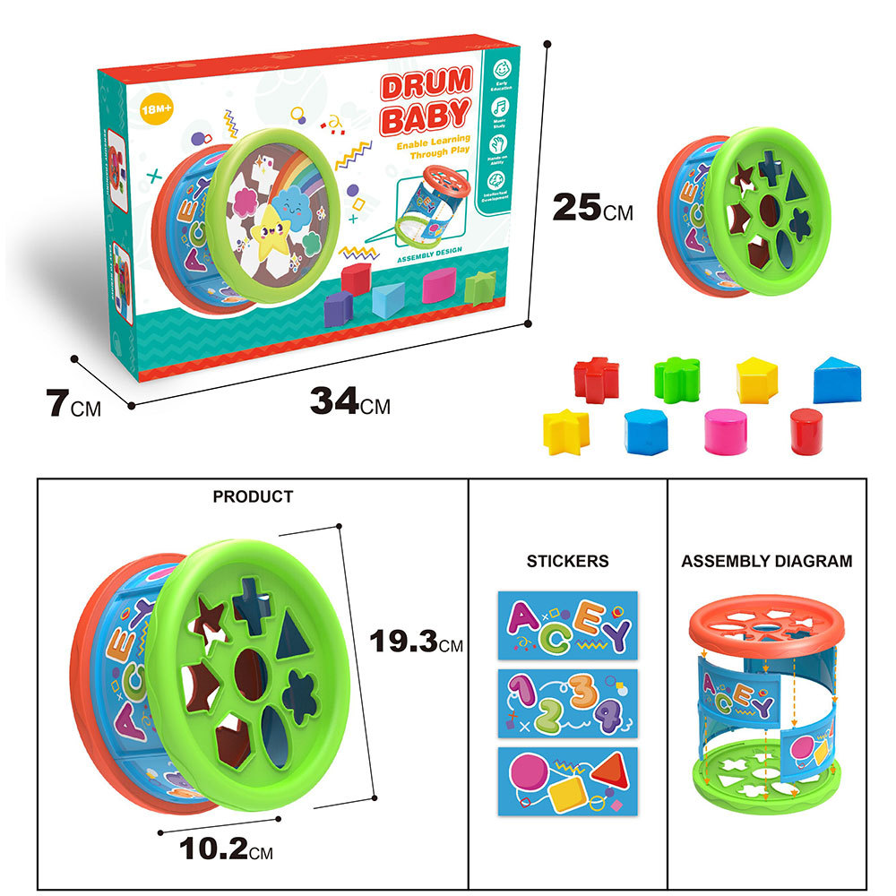 Infantil educación temprana cognición Montessori Educación Juguetes de inteligencia DIY bloques de construcción coincidencia de forma padre-hijo montado tambor de mano