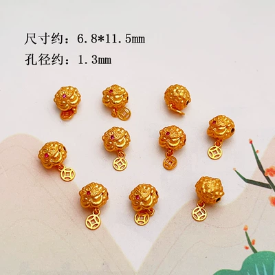 S925 Ancient Gold Sterling Silver Accessories Crystal Bracelet Gourd Spacer Beads Waist Beads Fortune Tassel Pendant Bracelet Pendant (Zərgərlik ara hissələri) - lion-dance-style