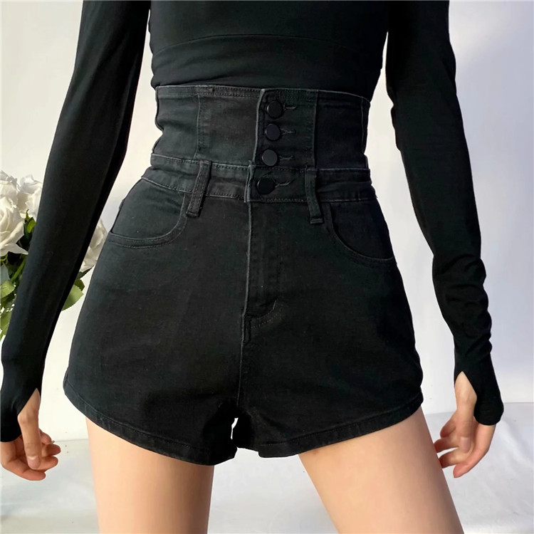 waist strap design stretch jeans shorts NSLD36438