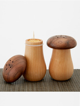 黑胡桃木蘑菇牙签盒日式北欧餐厅创意牙签筒原木实木民宿牙签罐