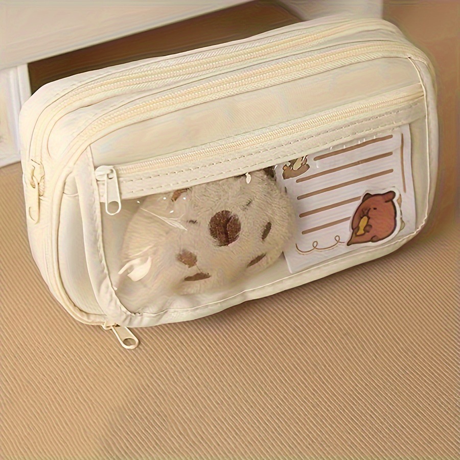 Japón encantador dibujos animados tablero de ajedrez bolsas de lápiz de gran capacidad bolsas de lápiz bolsas de almacenamiento de lienzo estudiantes bolsas de papelería