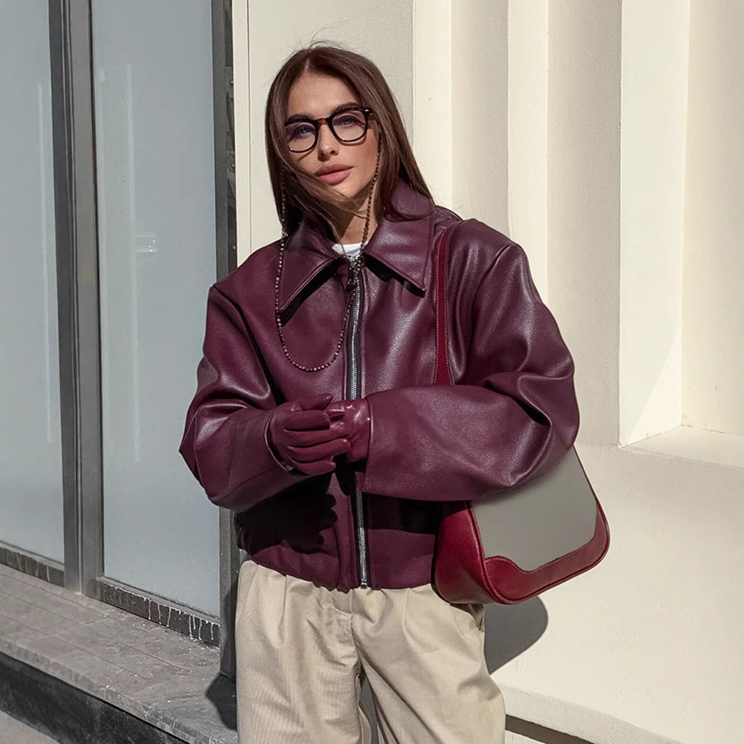 Motorcycle style leather jacket 2024 Europe and the United States autumn and winter new loose coat fashion cross-border leather coat new women's coat