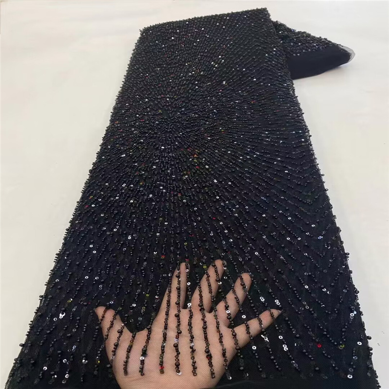 Francés simple rayas con cuentas de malla de tela de encaje nuevo diseño tubo de cuentas de tul vestido de novia moda tela JX3721 image 10