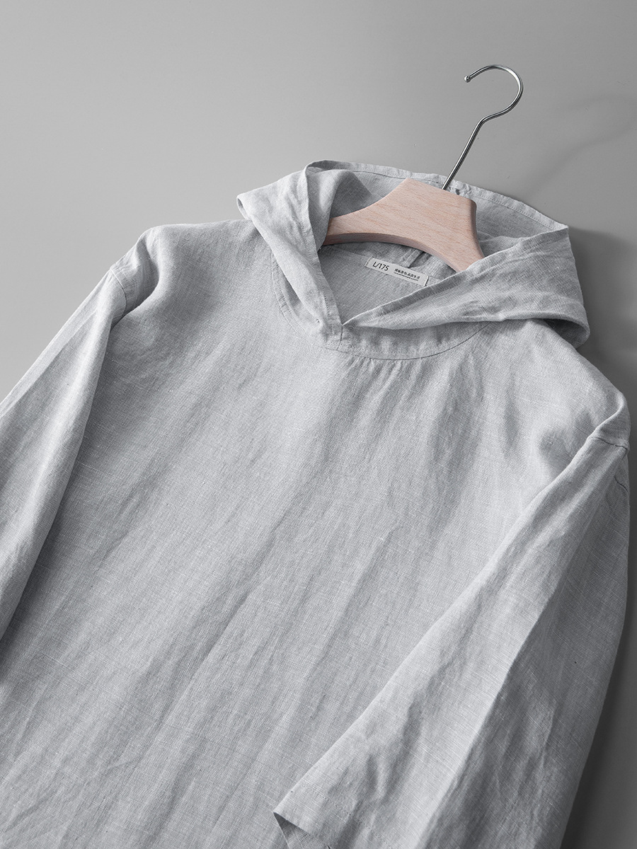 Verano hip hop estilo Delgado color sólido Lino cuello redondo pullover Top Loose hombres HOODIE en stock
