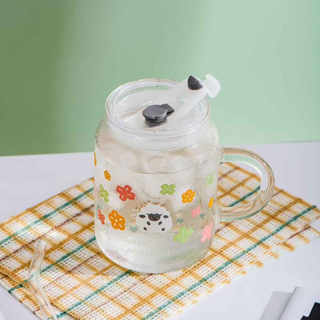 Personalidad creativa de dibujos animados colorido mundo animal taza de regalo de vidrio de paja lindo regalo de la mano taza para beber