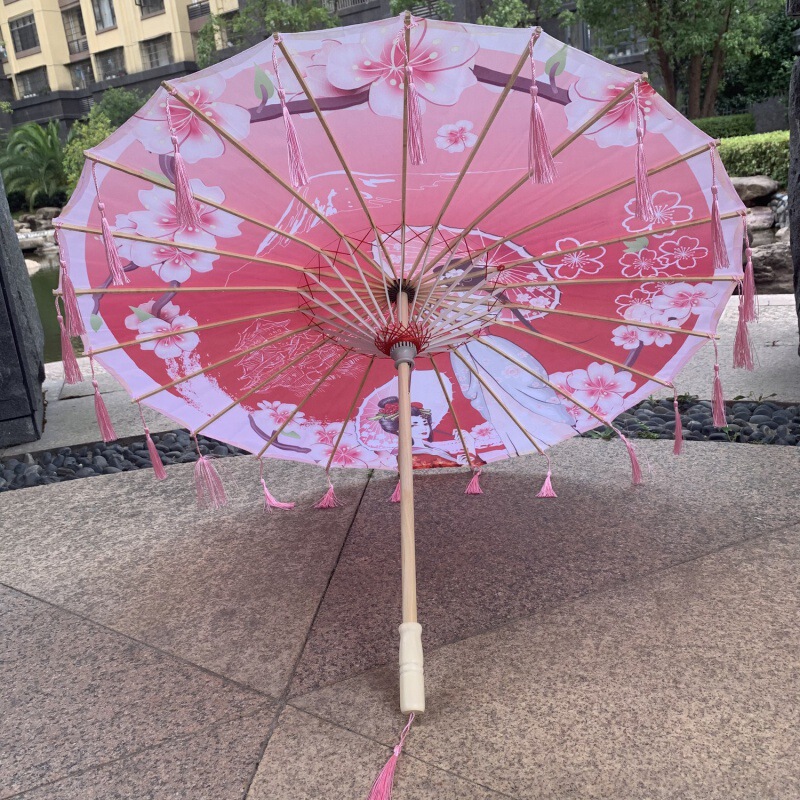 スーパーフェアリーアンティークスタイルの花びらタッセル傘インストールシルク傘写真小道具ダンス傘クラフト古典的な油紙傘|undefined