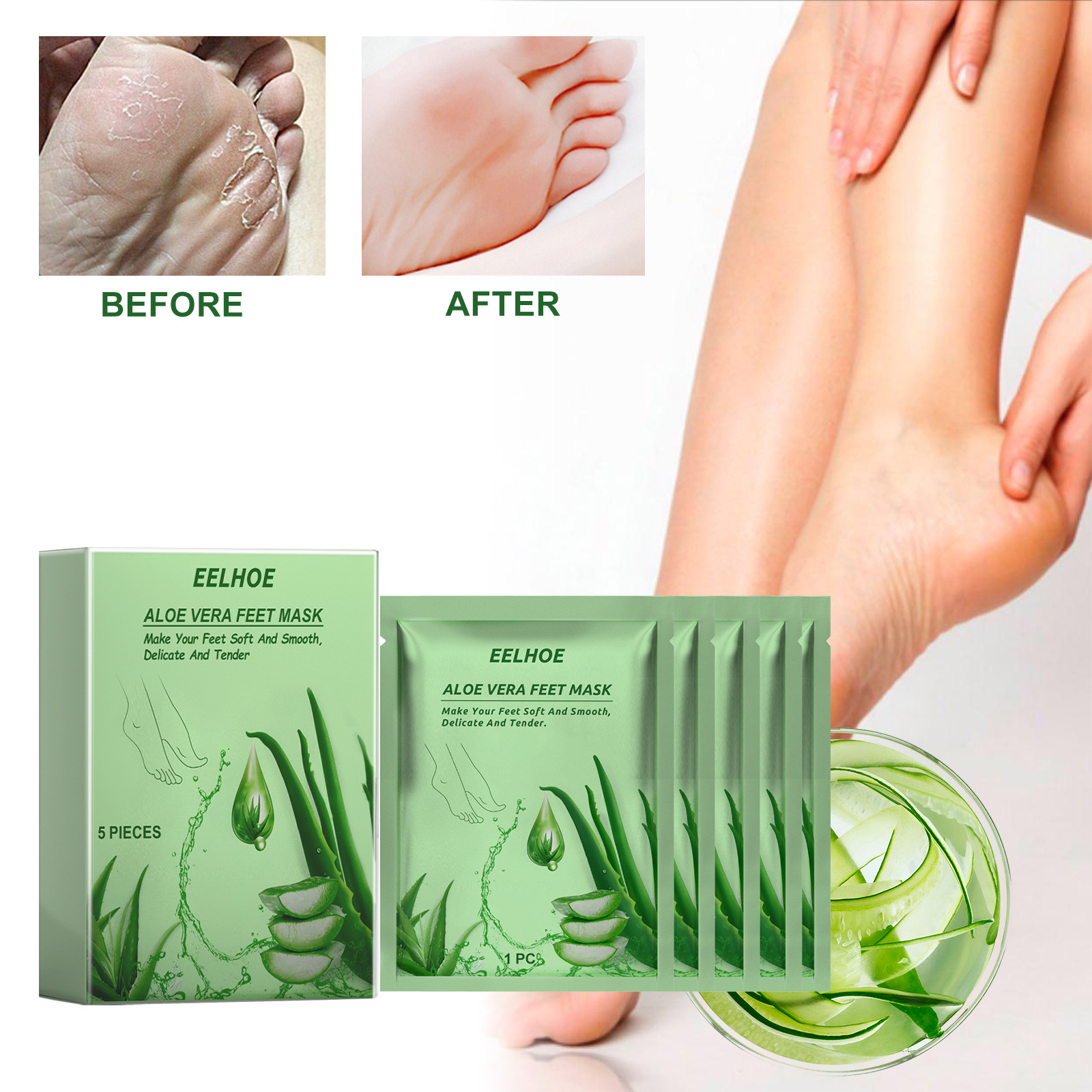 The Eu's Cpsr Popular Product Eelhoe Aloe Vera Foot Mask Is Refreshing, Delicate, Smooth, Gentle, Fresh, Comfortable, and Moisturizing