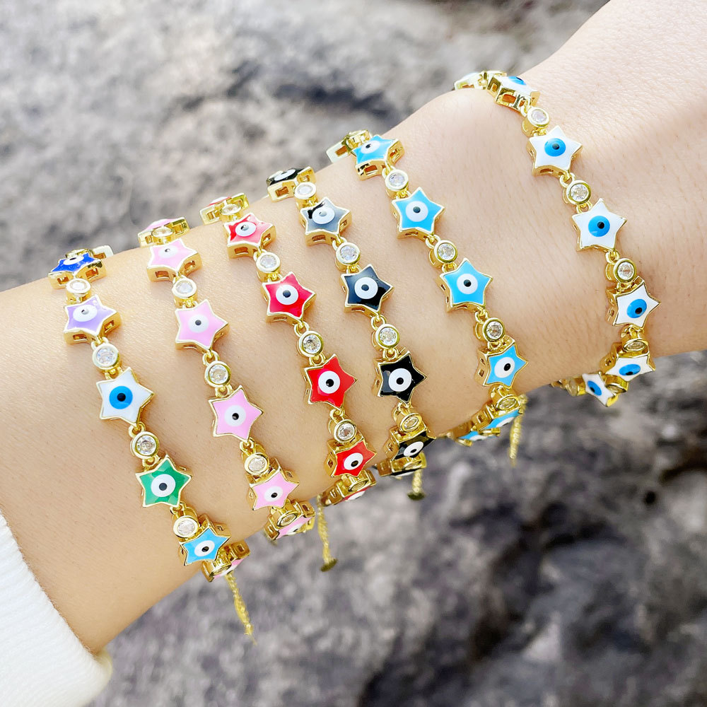 European And American Demon Eye Bracelet Color Dripping Eyes Star Copper Zircon Bracelet display picture 2