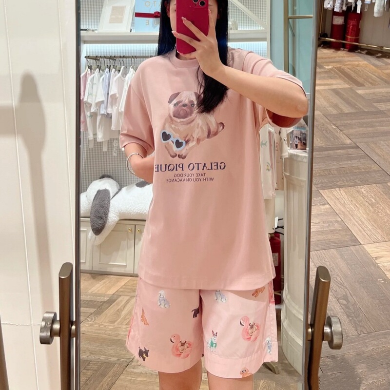 【原单品质！原单工艺!】新冰淇淋圆领小狗短袖男女情侣家居服|undefined