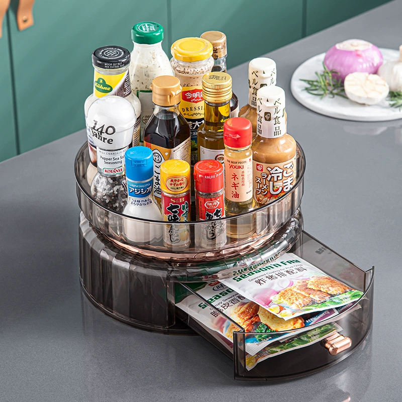 Kitchen rotating condiment storage rack countertop condiments oil salt sauce vinegar storage rack seasoning jar storage artifact