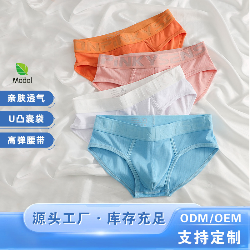 New B Men's Underwear Men's Mid-Waist Modal Threaded Underwear Briefs Breathable Underwear Men's Underwear