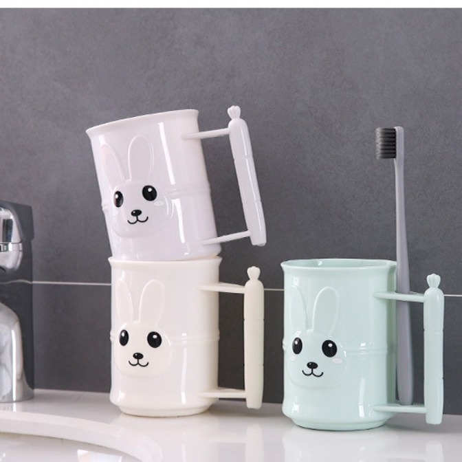 Cute conejo de dibujos animados simple taza de enjuague con mango taza de baño de pareja artículos de higiene domésticos