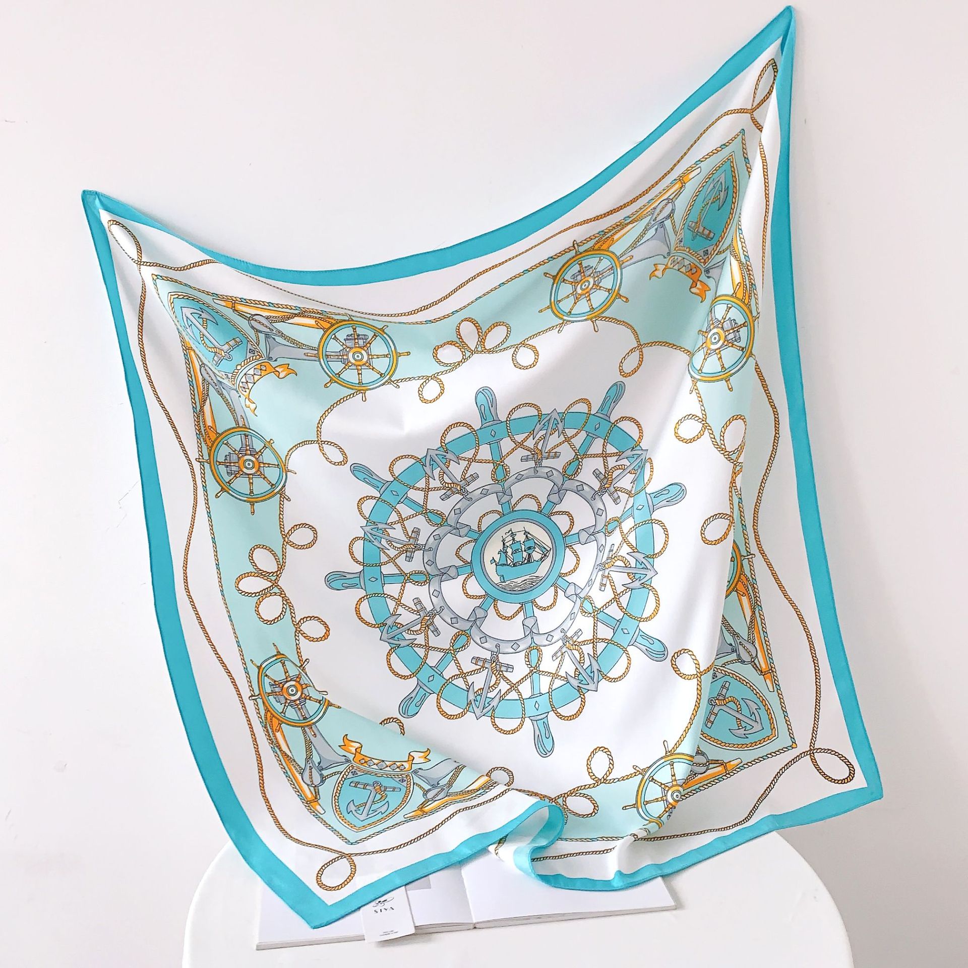 Bufanda de seda 90cm de las mujeres nueva bufanda cuadrada grande impresa nueva moda versátil elegante estilo europeo y americano protección solar bufanda de seda artificial