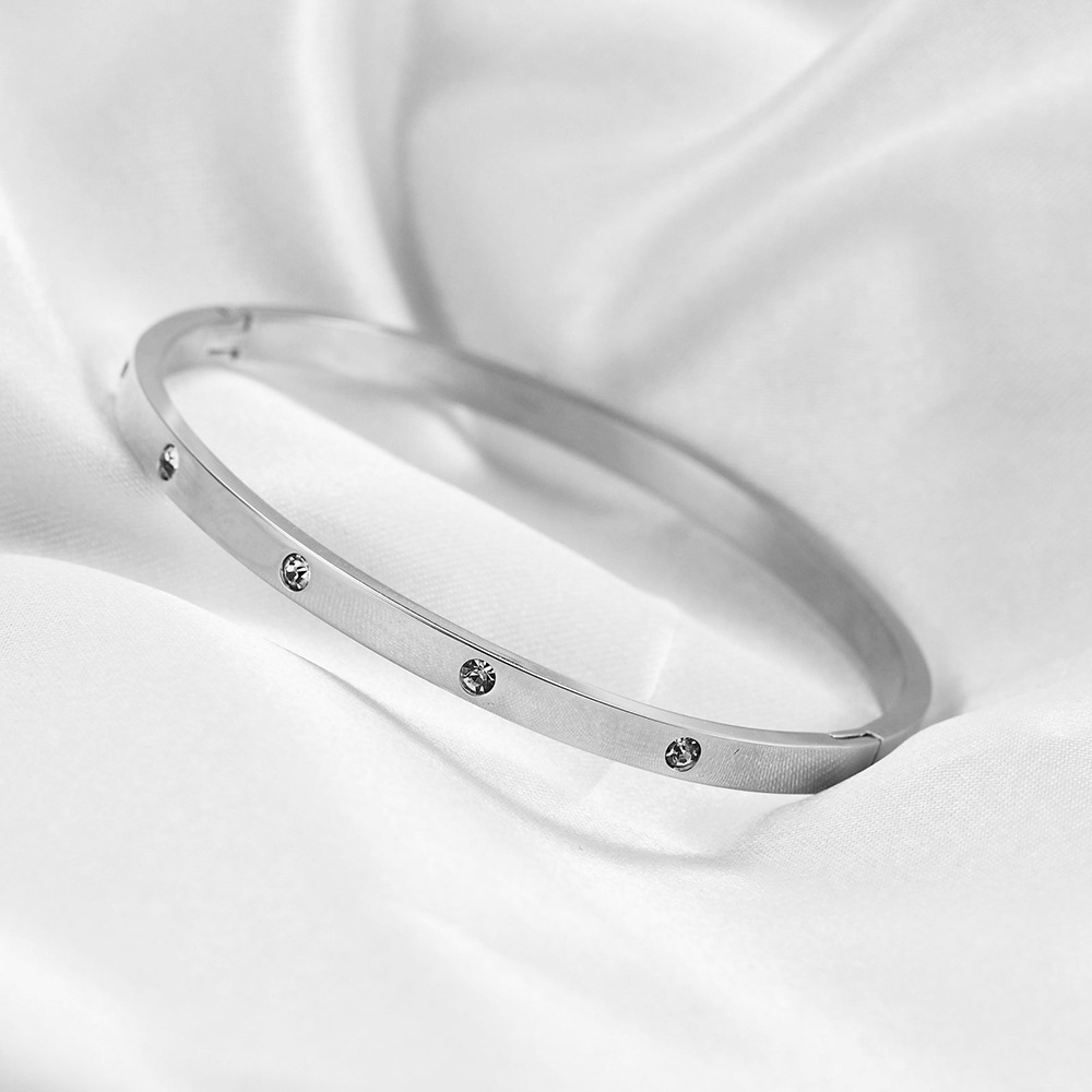 Elegant Round Stainless Steel Plating Artificial Rhinestones Bangle