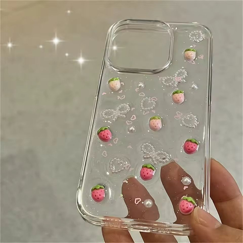 E-Commerce Hot Model Suitable for Redmi Note 14 4g Transparent Glue Small Strawberry Anti-Fall Mobile Phone Case