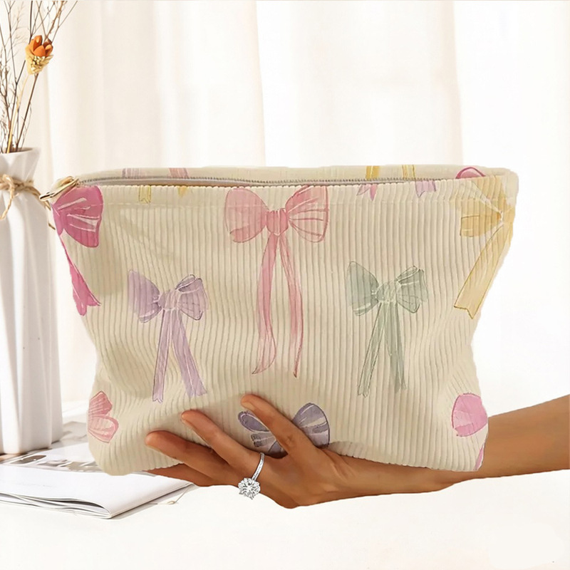 【Jit】Shein Amazon Temu Colorful Large Bow Print Corduroy Zipper Storage Bag Makeup Bag 【Jit】Shein Amazon Temu Colorful Large Bow Print Corduroy Zipper Storage Bag Makeup Bag