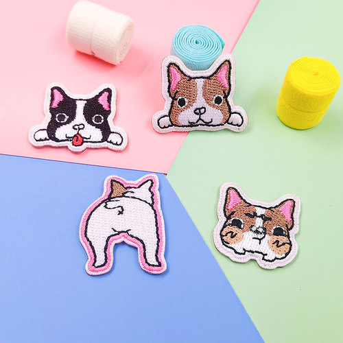 Small cute puppy embroidered cloth patch, camera gesture cartoon embroidered patch self-adhesive, coin purse decorative patch