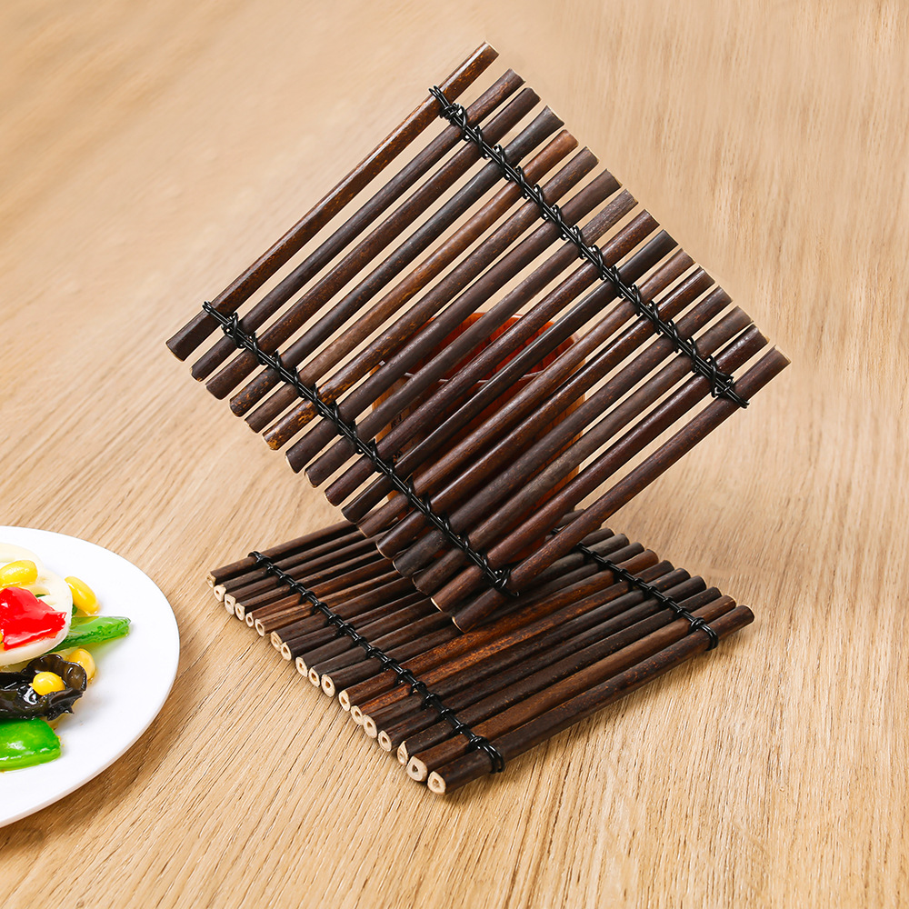 Ceremonia de té retro Fila de bambú Cojín de té Cojín Cojín de aislamiento térmico Decoración de bambú púrpura Posavasos Tejidos Accesorios para juegos de té Cortina de té Estera de té