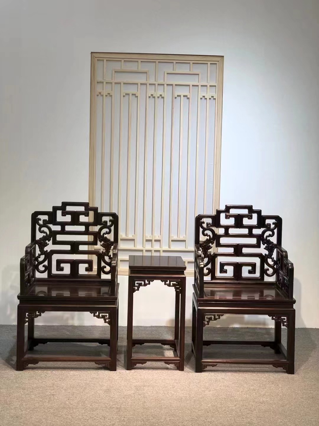 大叶紫檀卢氏黑黄檀蝙蝠太师椅三件套仿古典新中式红木家具