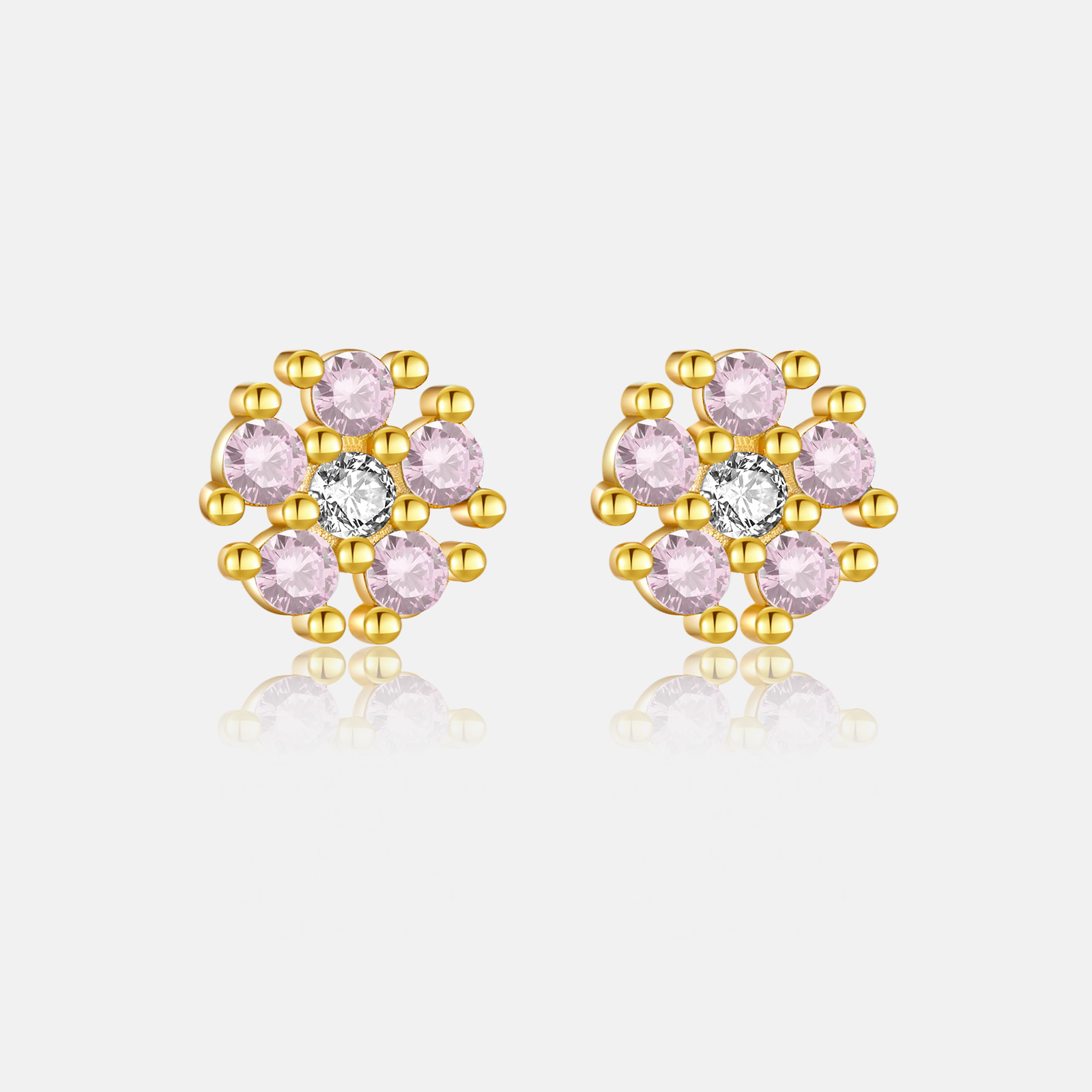 1 Pair IG Style Shiny Flower Plating Inlay Sterling Silver Zircon 18K Gold Plated Ear Studs display picture 8