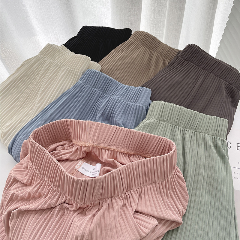 Women's Summer Thin Pleated Ice Silk Wide-Leg Pants, Breathable and Cool, Sun-Protective, Loose Dance Pants