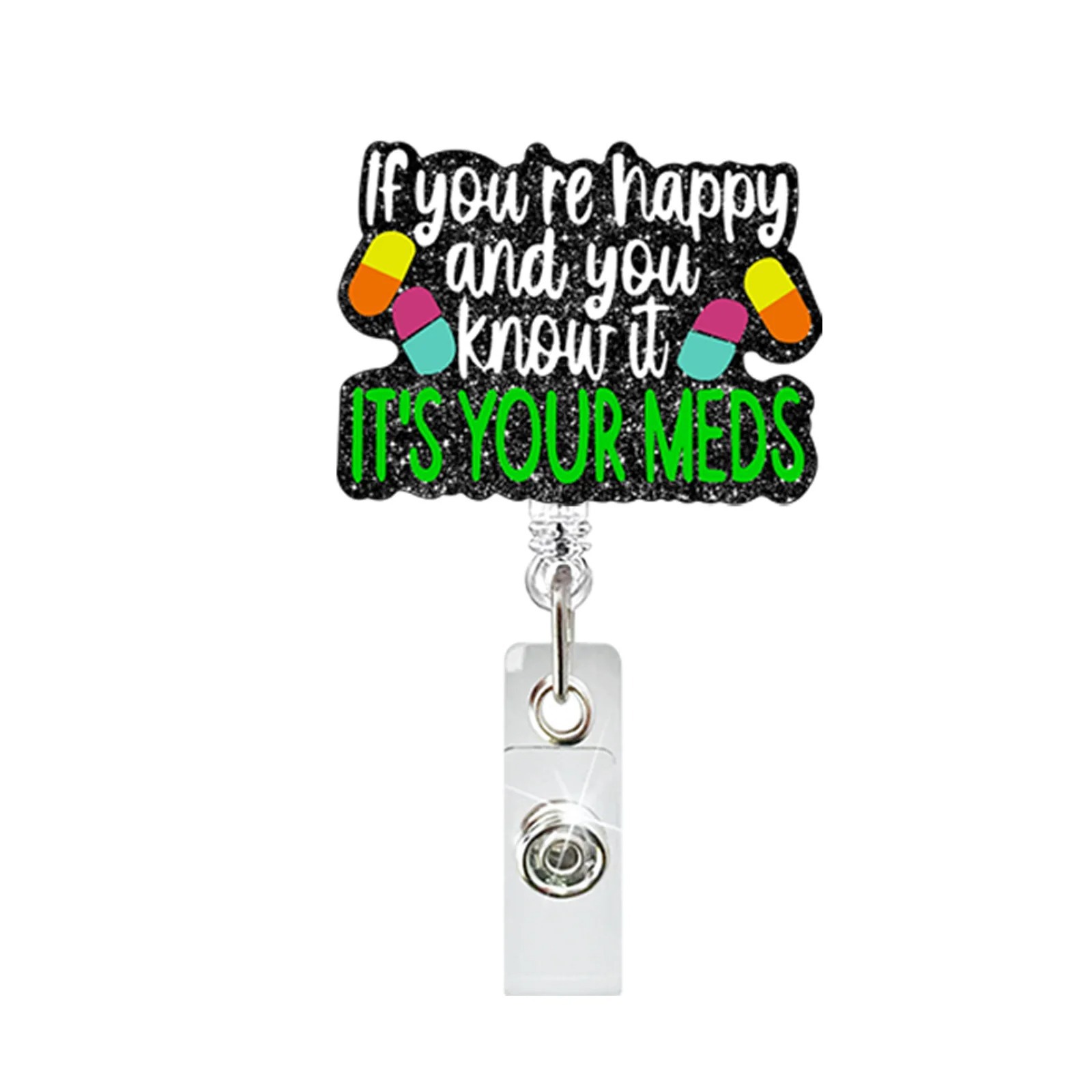 Etiqueta de etiqueta de venta caliente transfronteriza en lugar de acrílico divertido brillo clip de insignia telescópico hebilla de identificación hebilla fácil de tirar