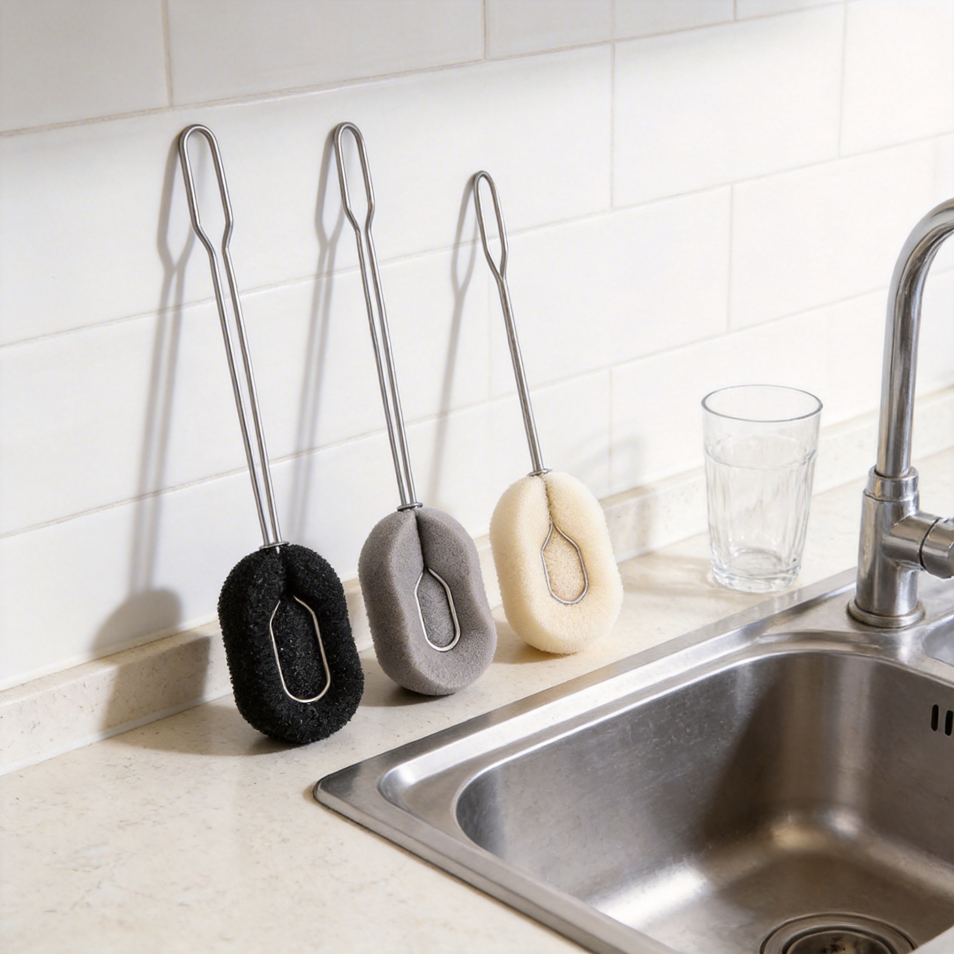 Cup Brush Home Kitchen Filter Cotton Stainless Steel Ball Replacement Brush Head Baby Bottle Cleaning Brush Sponge