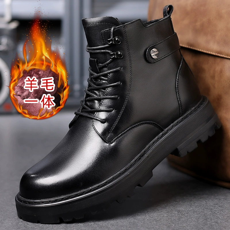 Мужские ботинки из воловьей кожи первого слоя, зимние мужские ботинки из натуральной кожи с мехом, повседневные мужские кожаные ботинки из шерсти, мужская обувь с высоким берцем.