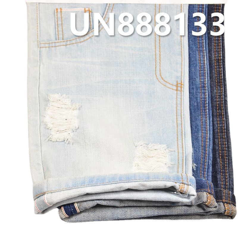 14盎司棉竹节右斜色边牛仔红白边日韩外套裤子面料工装服装红边