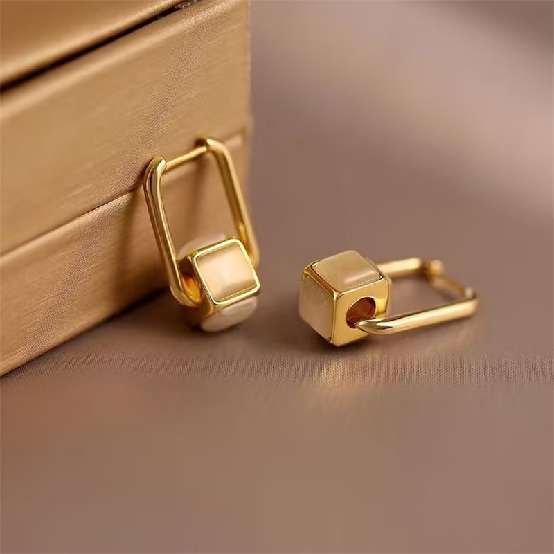 1 Pair Simple Style Geometric Plating Inlay Alloy Opal Earrings display picture 3