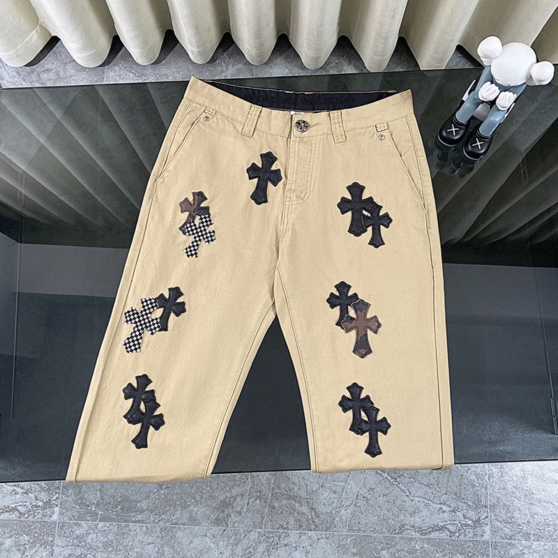 25ss春季新款CH正确版克罗伈十字架贴皮水洗牛仔长裤男女同款批发|undefined