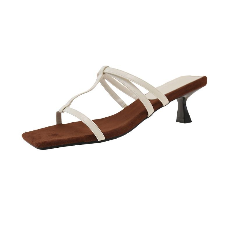 2025 Summer New French Open-Toe High-Heeled Mules For Women, Square-Toe, Lace-Up, Retro Casual Style_vogvips.com
