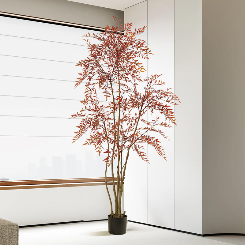 Estilo nórdico artificial planta verde Sur bambú maceta casa decoración interior decoración otoño verde Arce Planta artificial