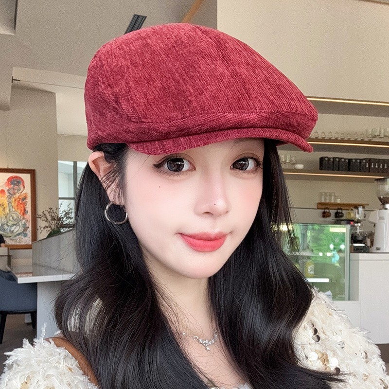 2025新款前进帽女秋冬复古百搭英伦风贝雷鸭舌帽显脸小画家报童帽|undefined