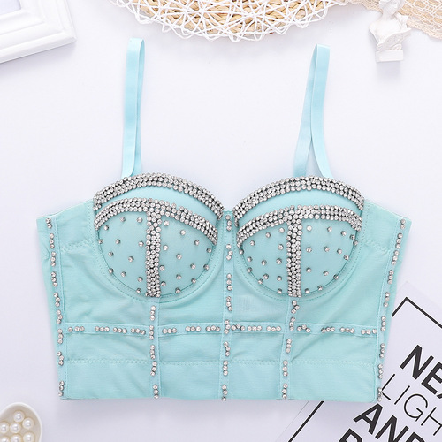 Amazon beaded bright diamond tube top fish bone shaping outer bra bra performance clothing gathered heavy industry suspenders women's fashion