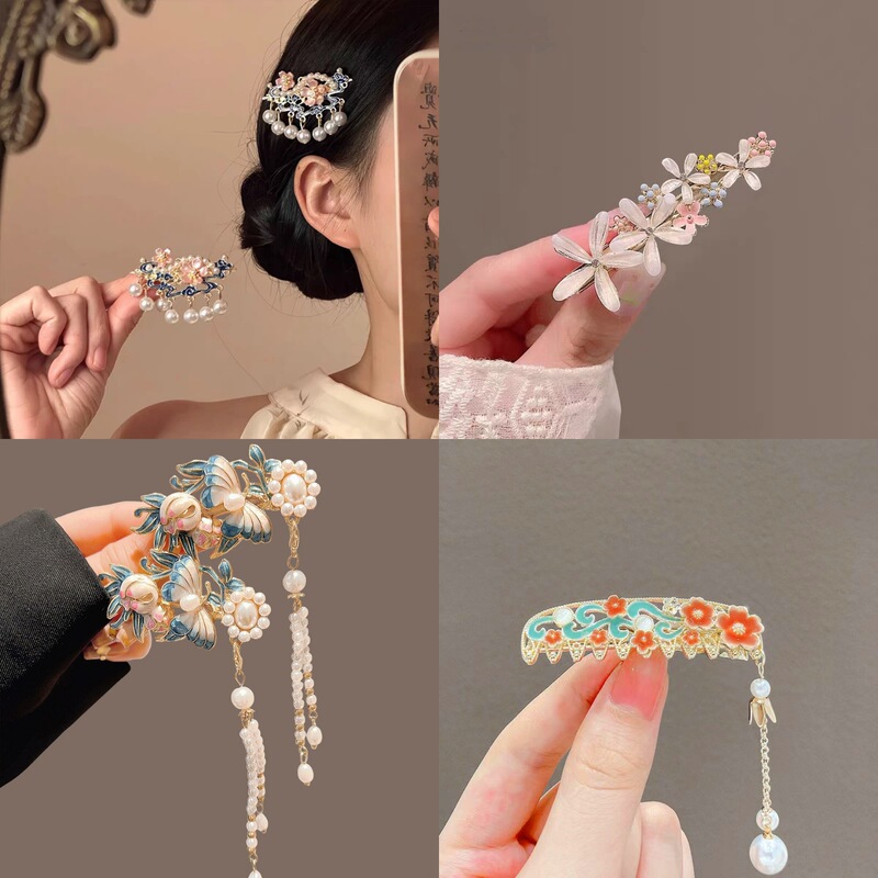 Butterfly Flower Hairpin, Exquisite Small Side Clip, Ultra-Fairy-Like, Fresh and Elegant Pink-Blue Hairpin, Ancient Style Hanfu Butterfly Flower Hairpin, Exquisite Small Side Clip, Ultra-Fairy-Like, Fresh and Elegant Pink-Blue Hairpin, Ancient Style Hanfu