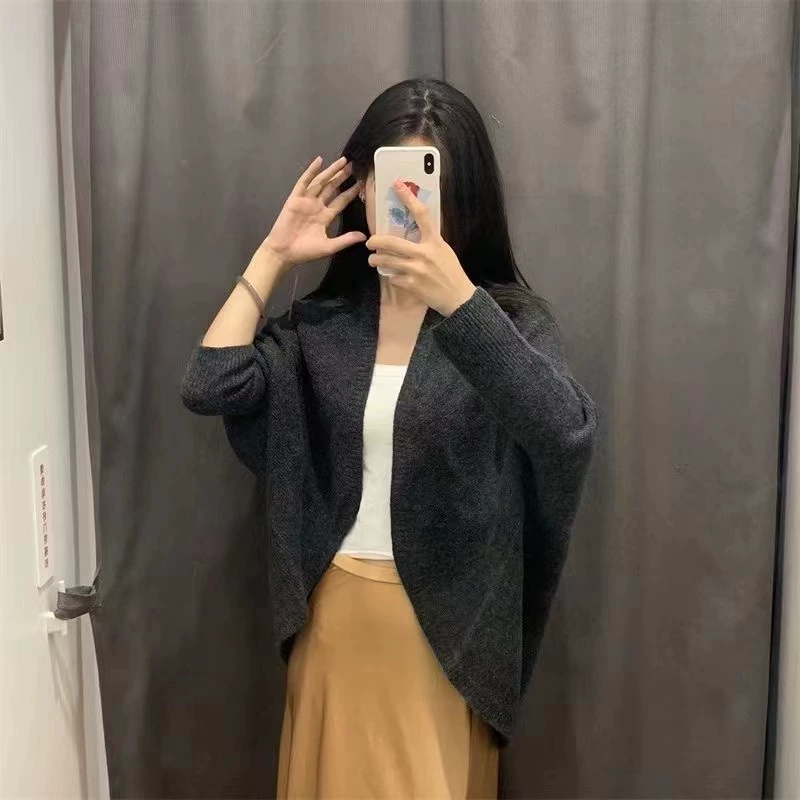 2024 новая женская 3d трикотажная кардиган куртка с кондиционером рубашка кокон свитер летучей мыши свитер