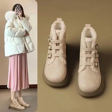 雪地靴女流行新款冬季东北大棉鞋加绒厚底保暖短靴女靴子搭扣女靴