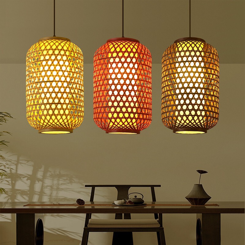 Bamboo Lanterns, Retro Style Bamboo Weaving, Support Printed Lampshades, Chinese Hot Pot Restaurant Outdoor Bamboo Art Dining Chandeliers