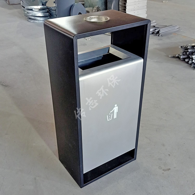 户外城市广场公园小区方形简约喷塑镀锌板不锈钢垃圾桶果皮箱单筒