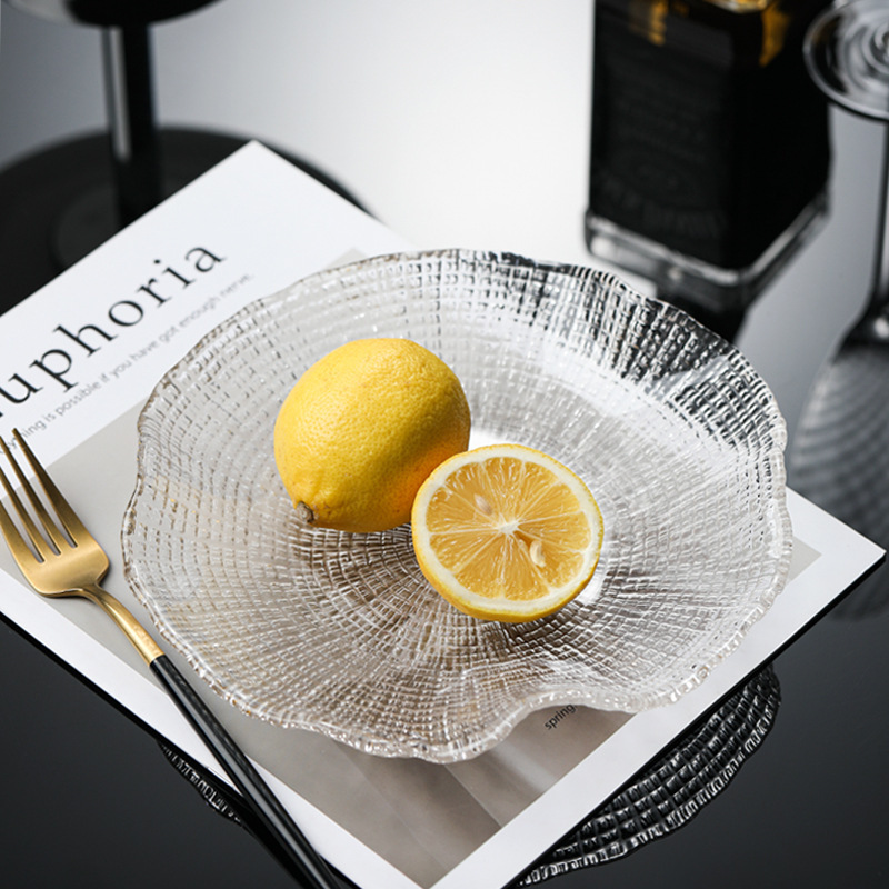 Italian IvyVee-style crystal glass fruit plate, handmade creative rectangular irregular transparent large fish plate