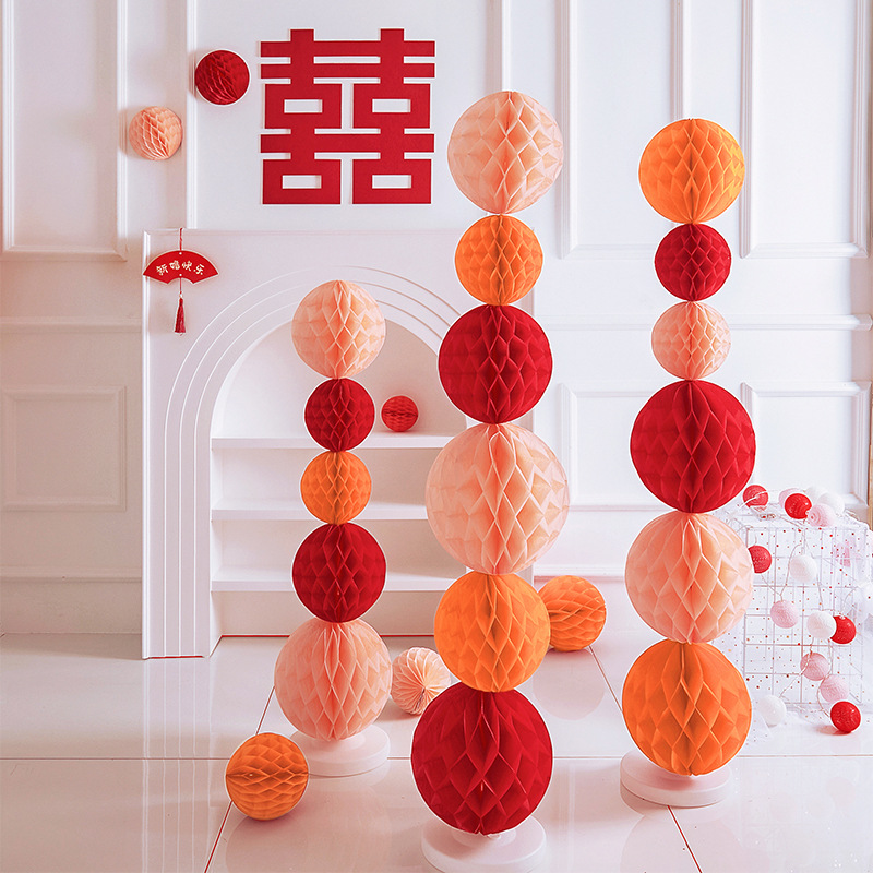 Wedding room layout set, wedding decoration, new house, bedroom, living room, men's and women's party background wall, honeycomb ball column