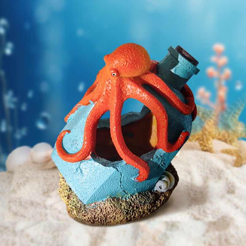 Pulpo gastado en explosión, botella de deriva gris, decoración de pecera, acuario, joyería de resina, pescado y camarones, refugio en la casa