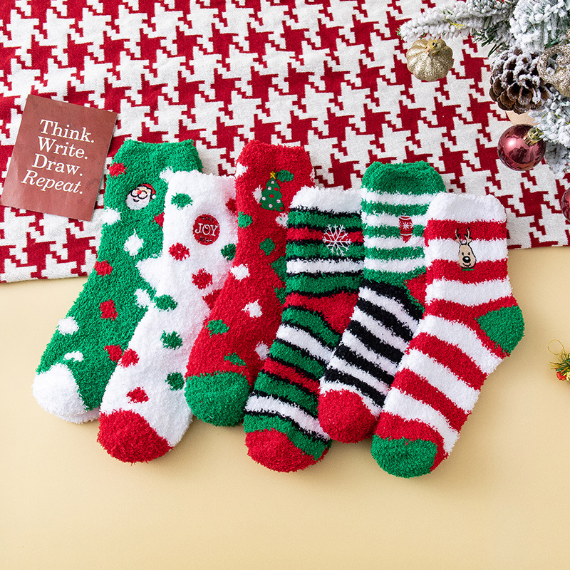 Apparel Accessories Christmas Socks Coral Fleece Embroidered Socks Women Winter Floor Socks Cute Cartoon Thick Warm Plush Winter Sleep Socks_voghion.com
