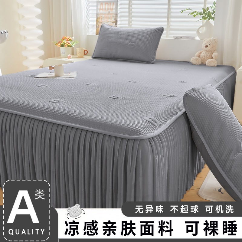 夏用A級アイスドゥドゥ涼感マットレスカバー、プリント柄ベッドスカート付き3点セット、涼感ベッドカバー、ベッドカバー|undefined