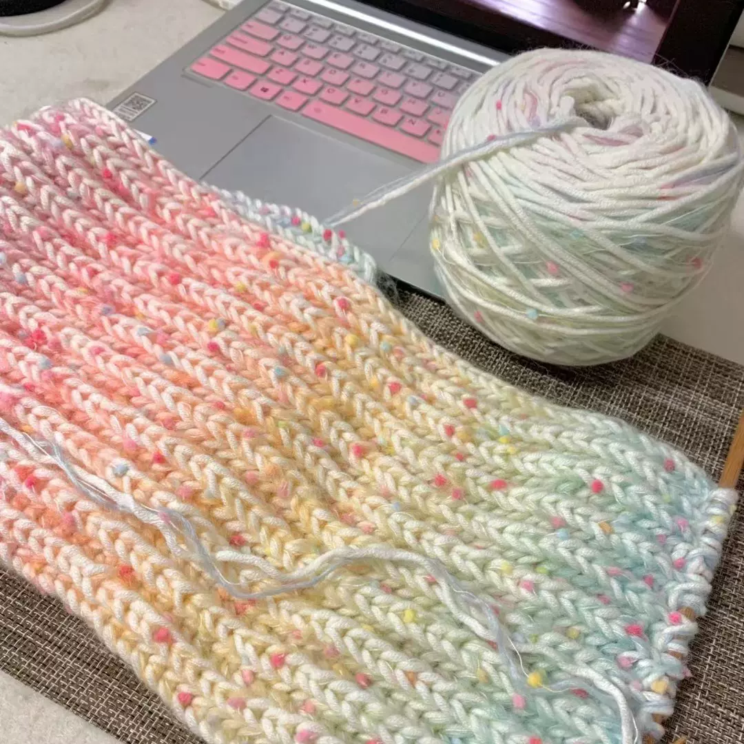 手工diy编织围巾线 渐变手混线彩虹糖毛线彩色段染粗毛线团送礼物