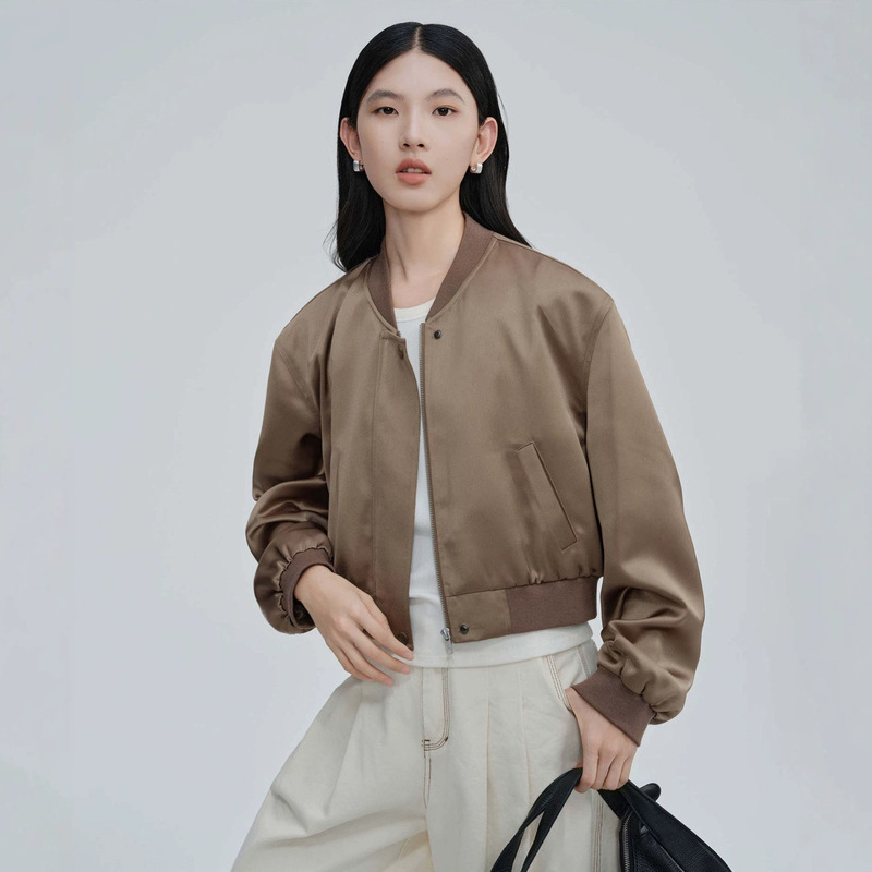 2026 Autumn Short Jacket Casual Loose Fit Versatile Simple Small Size Aviator Stand Collar Baseball Jacket 2026 Autumn Short Jacket Casual Loose Fit Versatile Simple Small Size Aviator Stand Collar Baseball Jacket