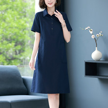 棉麻连衣裙女装夏a字显瘦2025新款休闲直筒高端亚麻衬衫裙子妈妈